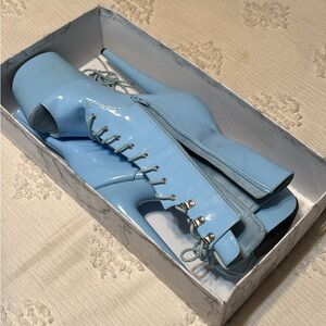 Sky Blue Lace-Up Stiletto Heels
